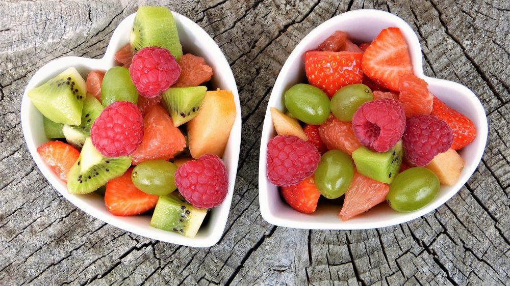 Heart shaped bowls of fruit